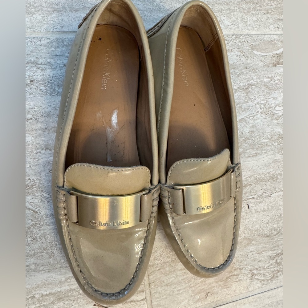 Calvin Klein Lisette Women's Beige Loafers with Gold Accent- Size 9.5